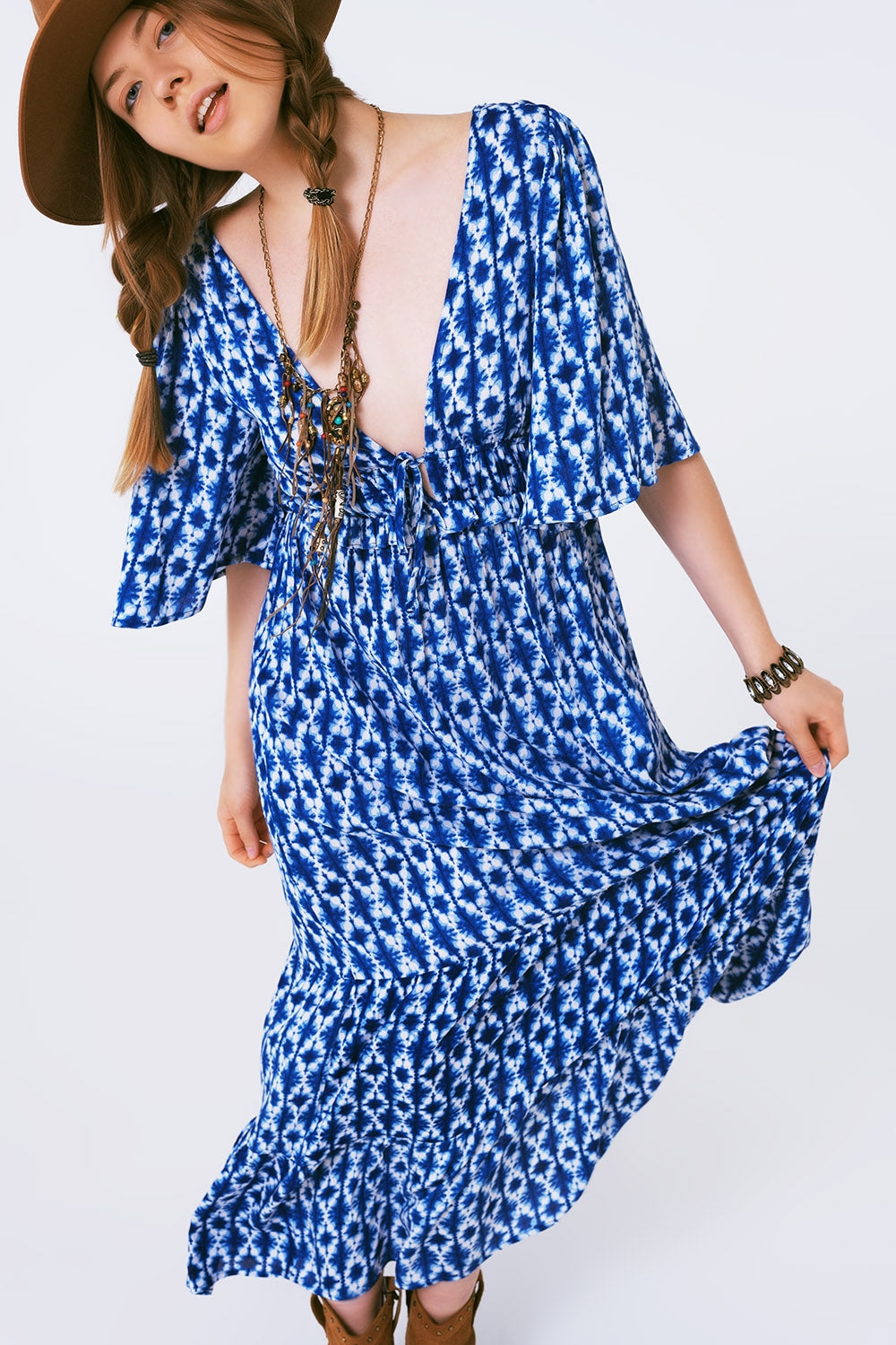 Boho print maxi dress crossed on the back - Szua Store