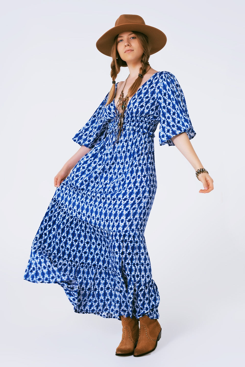 Boho print maxi dress crossed on the back - Szua Store