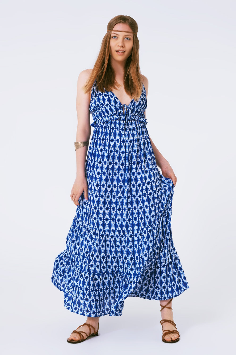 Q2 Boho Printed Strappy Maxi Dress