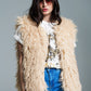 Q2 Boho Style Faux Fur Vest in Cream