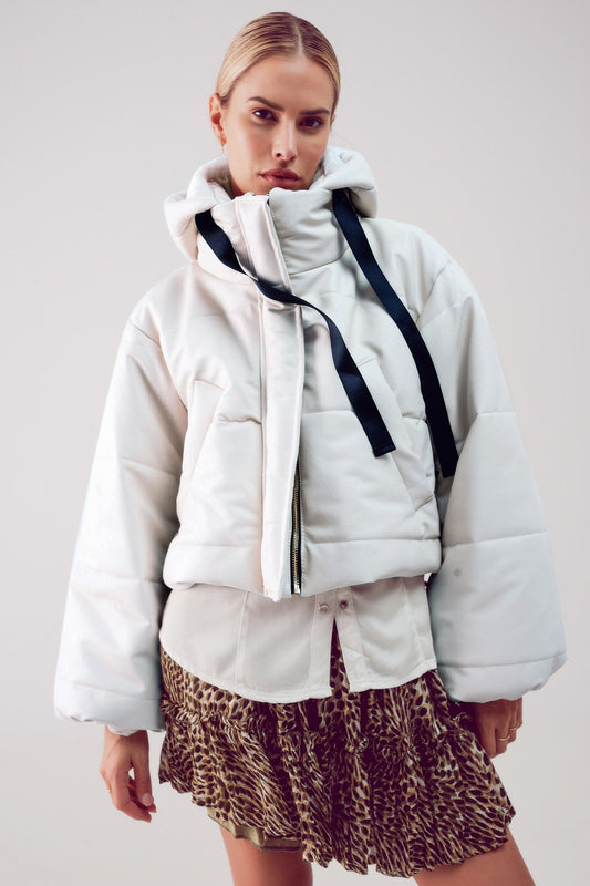 Bomber puffer jacket in cream Szua Store