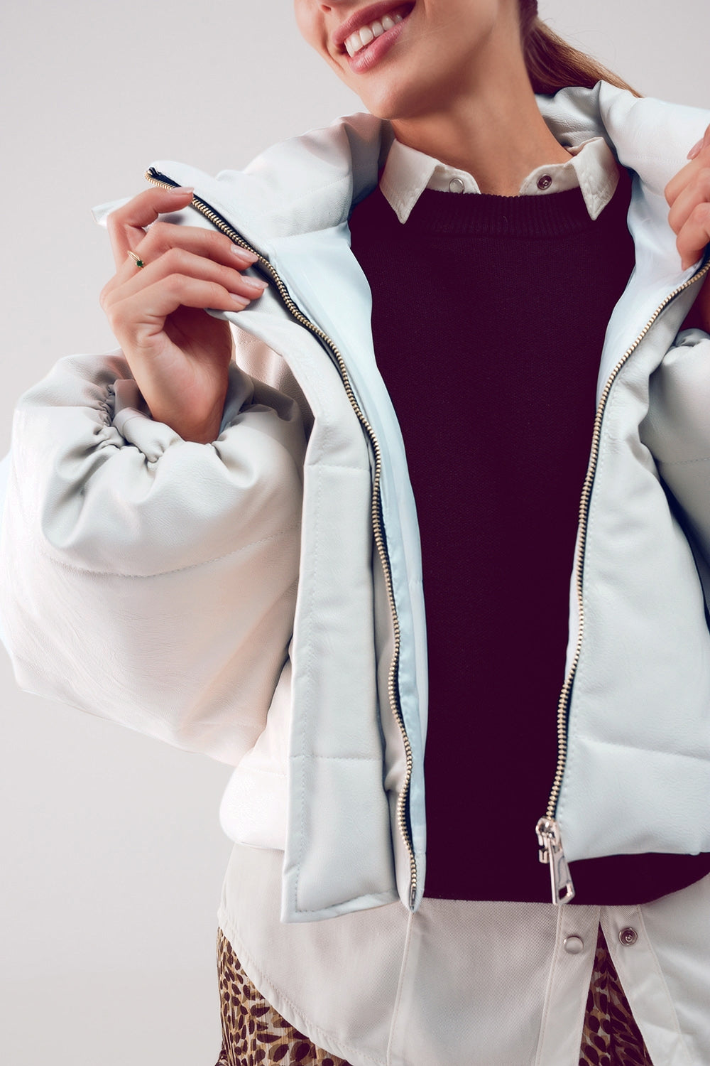 Bomber puffer jacket in cream Szua Store