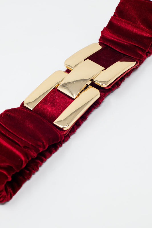 Bordeaux elastic velvet belt with metal closure