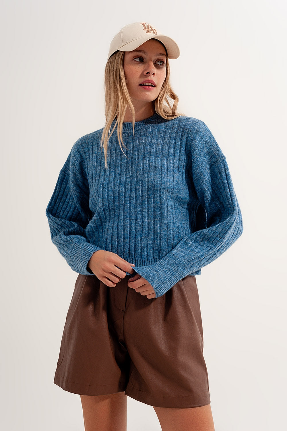 Boxy chunky stitch sweater in blue Szua Store