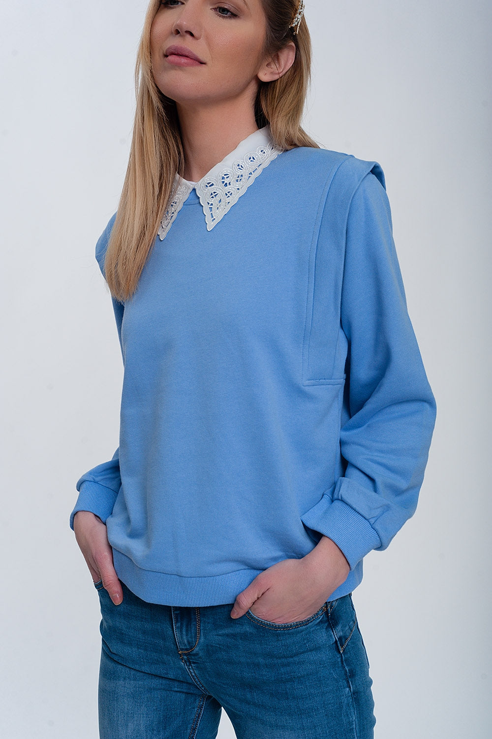 Boyfriend sweatshirt with shoulder details in blue Szua Store