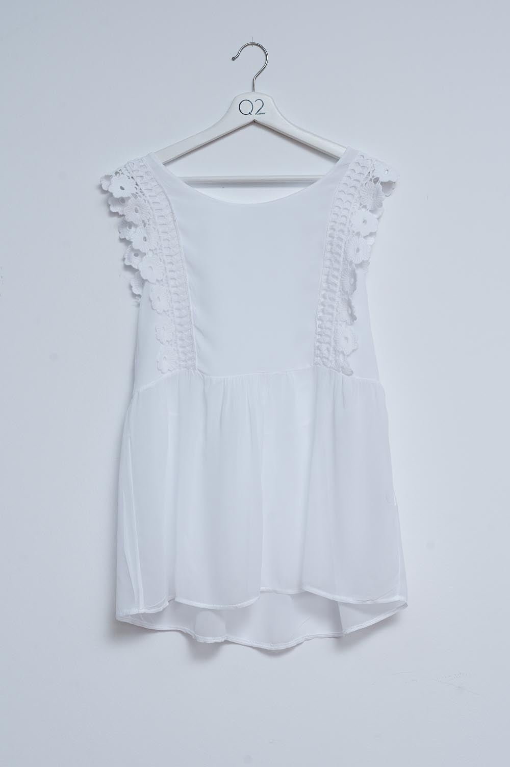 Broderie frill detail top in white Szua Store