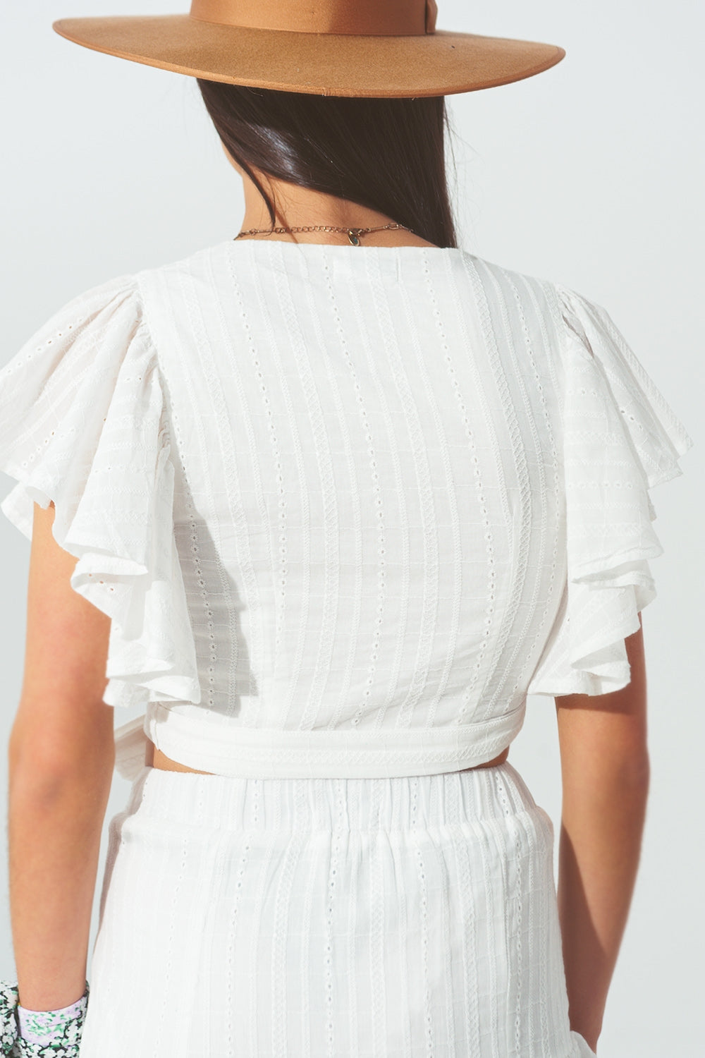 Broderie Wrap Crop Top in White - Szua Store