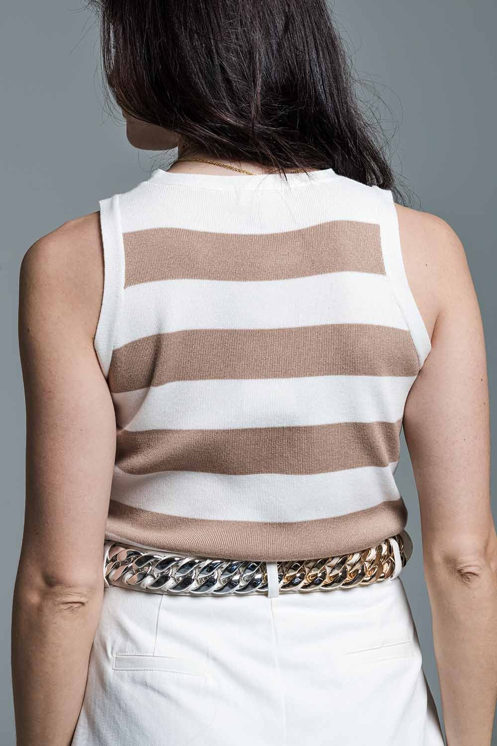 Brown and white striped tank top