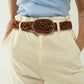 Q2 Brown Braided Belt With Intertwined Gold Thread and Oval Buckle