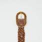 Brown Braided Belt With Intertwined Gold Thread and Oval Buckle