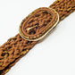 Brown Braided Belt With Intertwined Gold Thread and Oval Buckle