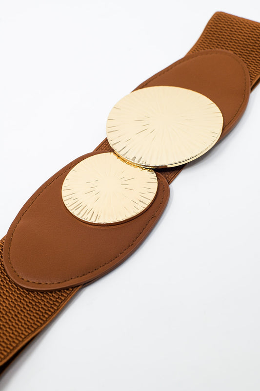 Cinturón elástico marrón con doble