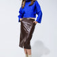 Brown leatherette pencil cut skirt