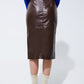 Brown leatherette pencil cut skirt