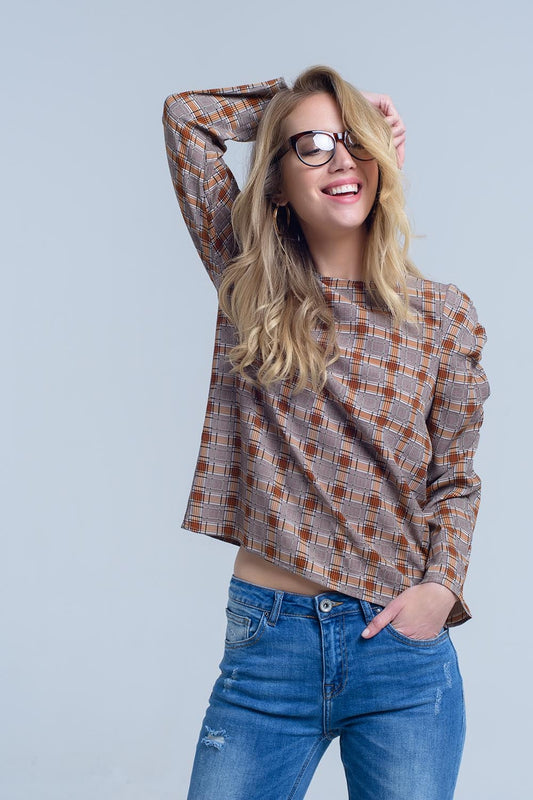 Brown top with check print Szua Store