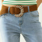 Q2 Brown woven belt with rounded buckle with beads