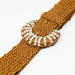 Brown woven belt with rounded buckle with beads