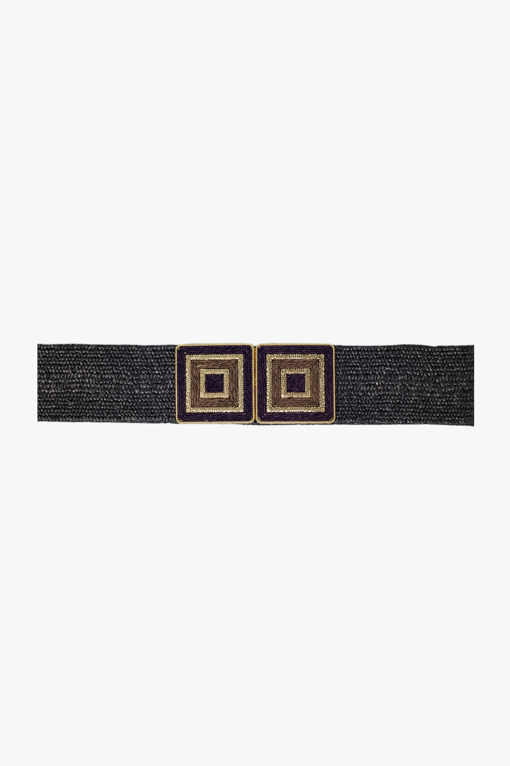 Q2 Brown woven belt with square buckle with gold details