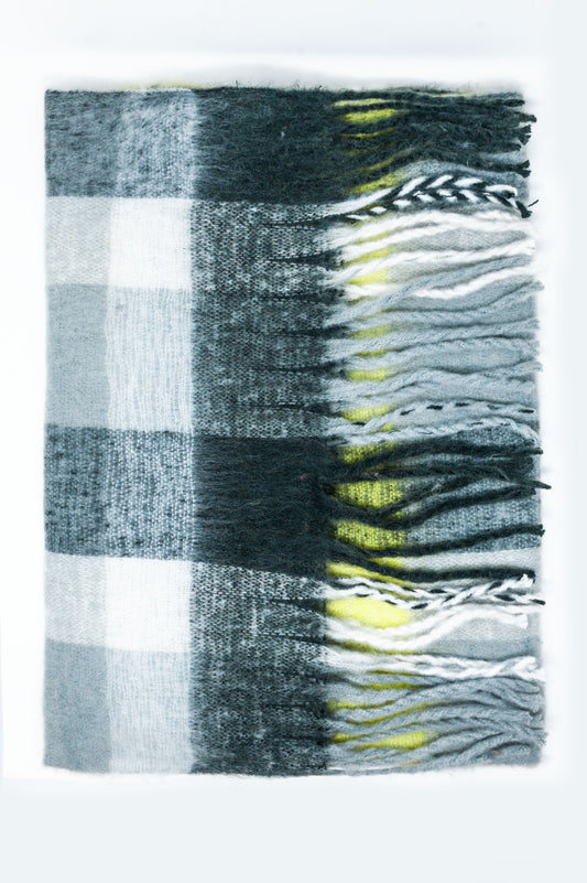 Brushed fringed scarf in grey check Szua Store