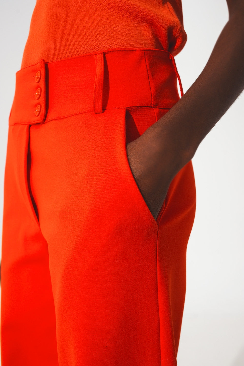 Button detail wide leg pants in orange - Szua Store