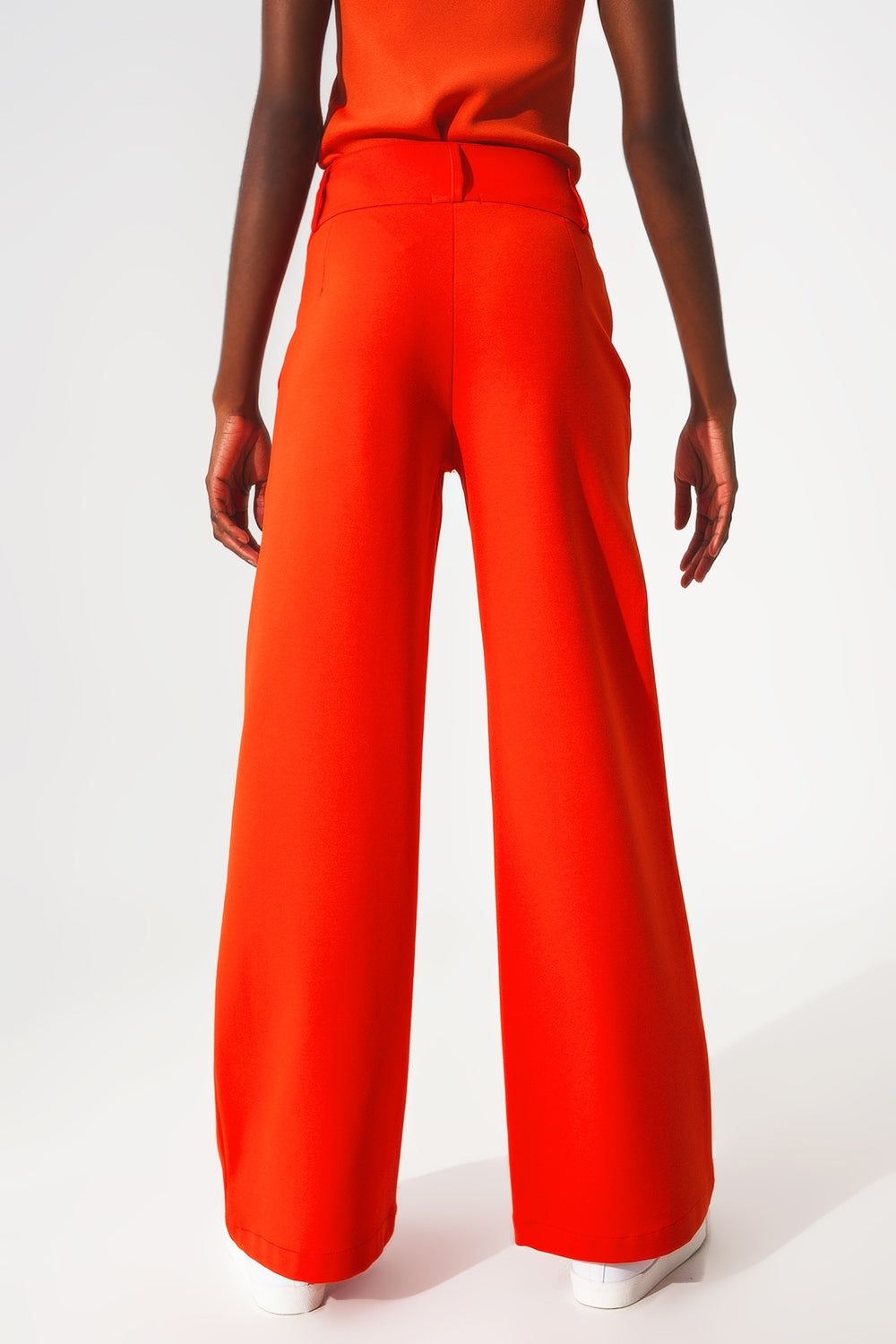 Button detail wide leg pants in orange - Szua Store