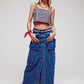 Button Down Cargo Denim Maxi Skirt in Mid Wash - Szua Store