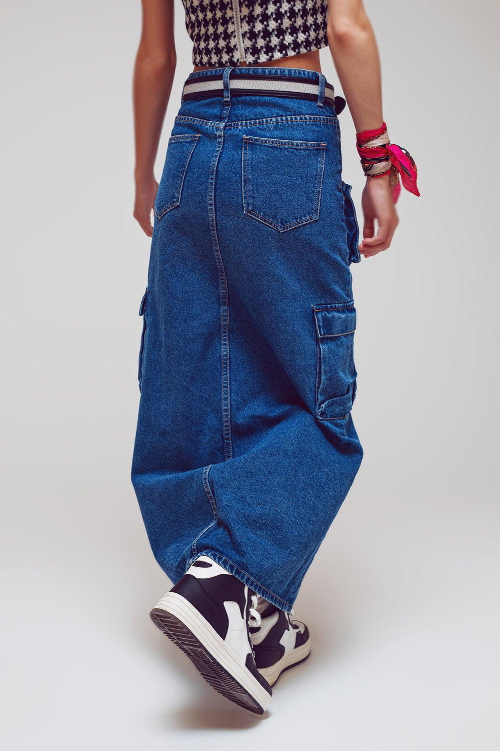 Button Down Cargo Denim Maxi Skirt in Mid Wash - Szua Store