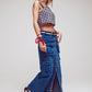 Button Down Cargo Denim Maxi Skirt in Mid Wash - Szua Store