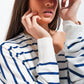 Button down cream cardigan top in stripe Szua Store