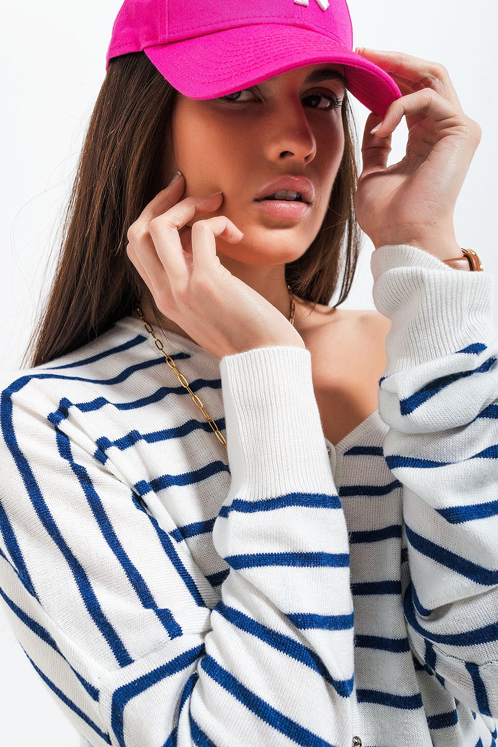 Button down cream cardigan top in stripe Szua Store