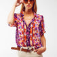 Q2 Button Down Shirt With Floral Print And Puff Short Sleeves