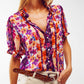 Button Down Shirt With Floral Print And Puff Short Sleeves - Szua Store