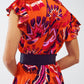 Button Down Skater Frilly Dress In Orange Floral Abstract Print - Szua Store
