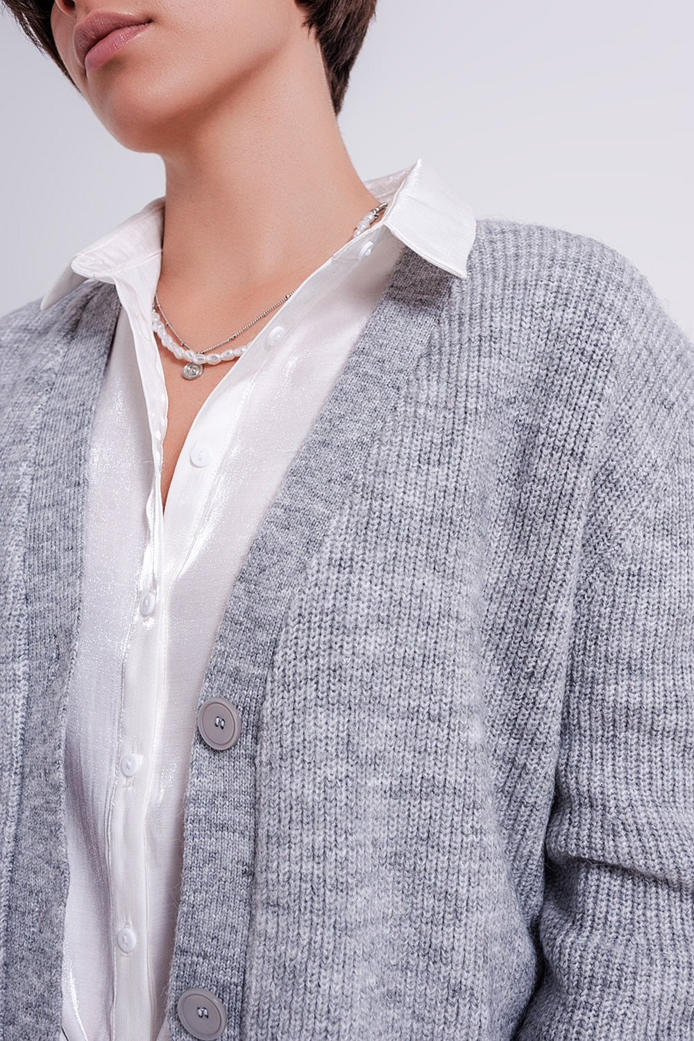 Button Through Cardigan in grey Szua Store