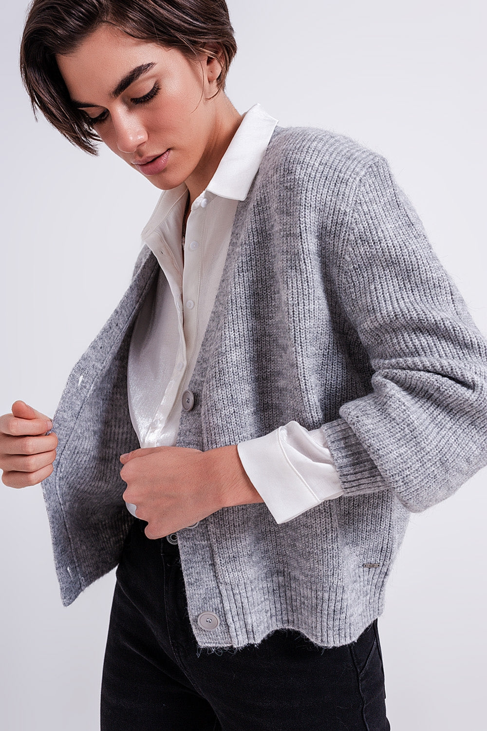 Button Through Cardigan in grey Szua Store