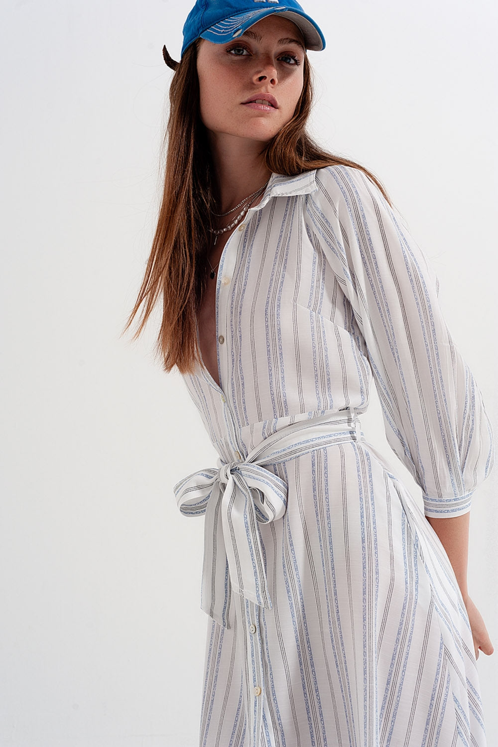 Button through smock midi dress in stripe Szua Store