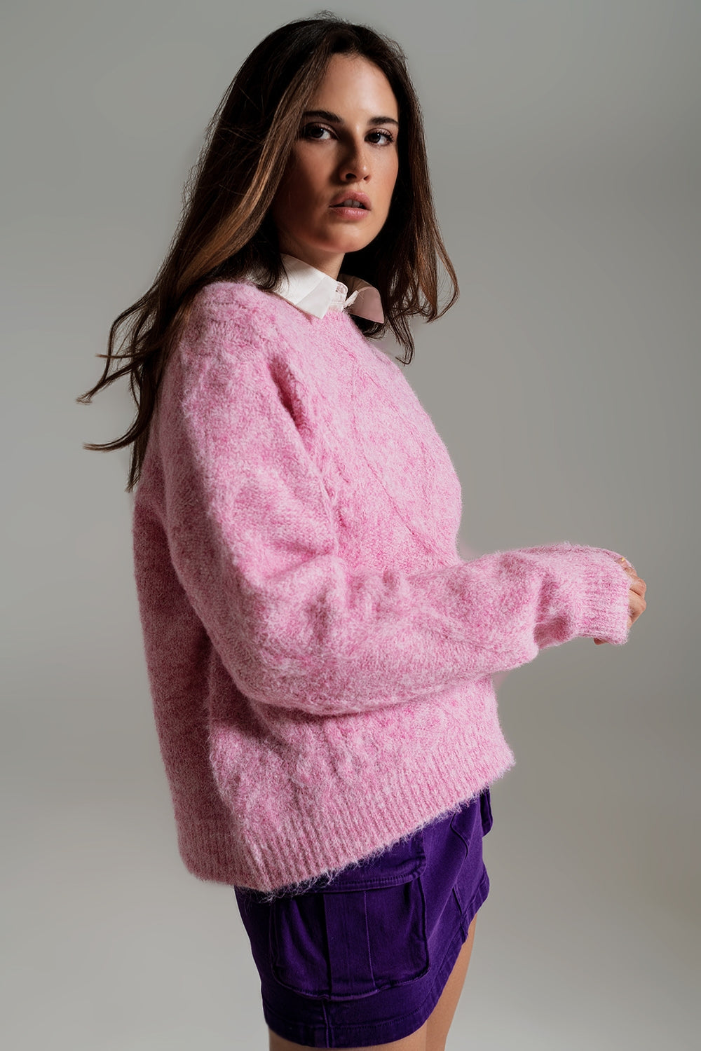 Cable Knit Sweater in Melange Pink - Szua Store