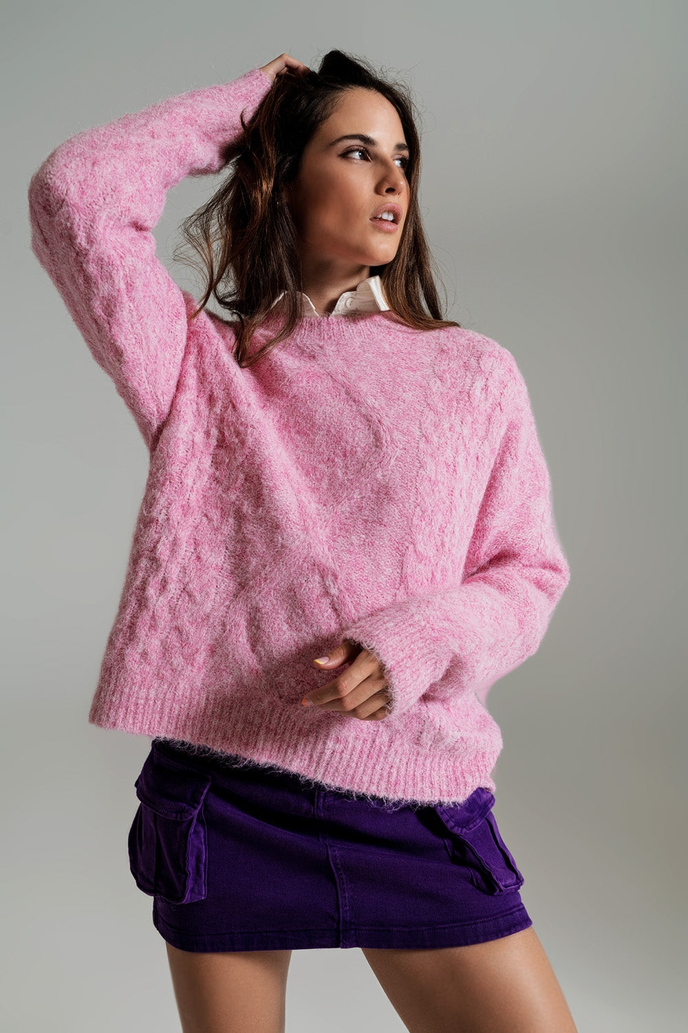 Cable Knit Sweater in Melange Pink - Szua Store