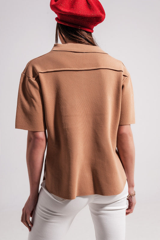 Camel knit short sleeve jumper Szua Store