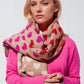 Q2 Camel Lightweight scarf with Hearts in Pink and red