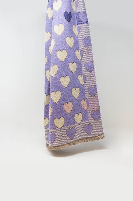 Camel Lightweight scarf with Hearts in Purple