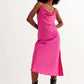 Q2 Cami midi slip dress in high shine satin in fuchsia