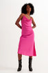 Q2 Cami midi slip dress in high shine satin in fuchsia