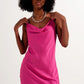 Cami midi slip dress in high shine satin in fuchsia - Szua Store