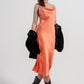 Q2 Cami midi slip dress in high shine satin in orange