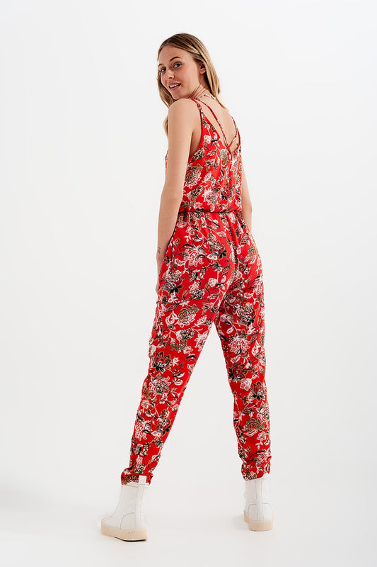 Cami strap jumpsuit in red floral print Szua Store