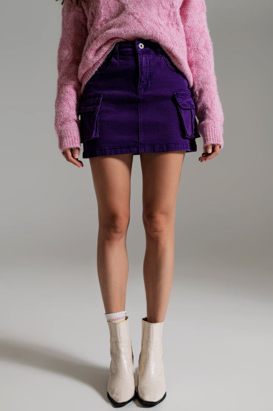 Q2 Cargo Mini Skirt in Purple
