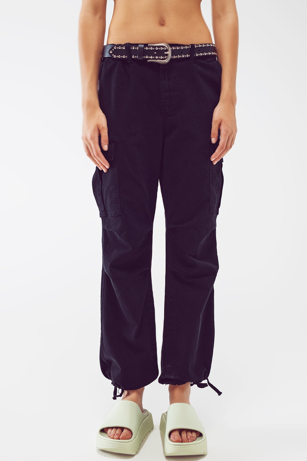 Q2 Cargo Pants with Tassel ends in black