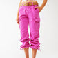 Q2 Cargo Pants with Tassel ends in Fuchsia