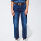 Q2 Cargo Style Jeans with Seam Down the Front in Medium Wash
